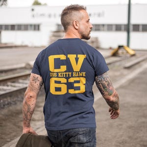 Vintage Style CV-63 USS Kitty Hawk T-Shirt, Unique Graphic Tee for History Buffs, US Navy Aircraft Carrier Shirt Gift