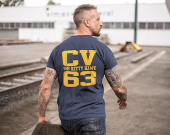 Vintage Style CV-63 USS Kitty Hawk T-Shirt, Unique Graphic Tee for History Buffs, US Navy Aircraft Carrier Shirt Gift