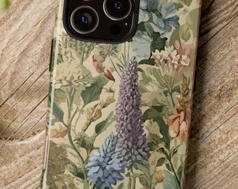 Vintage Inspired English Cottage Garden Phone Case. Antiqued flowers and leaves in soft, muted pastels and earth tones. Many phone models.