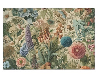 Vintage Inspired English Cottage Garden Area Rug. Beautiful antiqued flowers and leaves in soft, muted pastels and earth tones. 6 sizes.