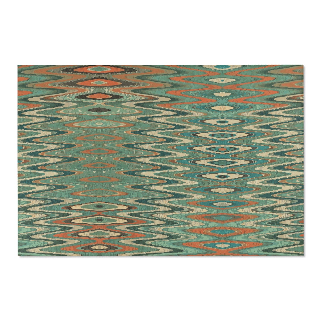Orange and Teal Geometric Indoor Area Rug. Featuring Diamond Shapes and ...