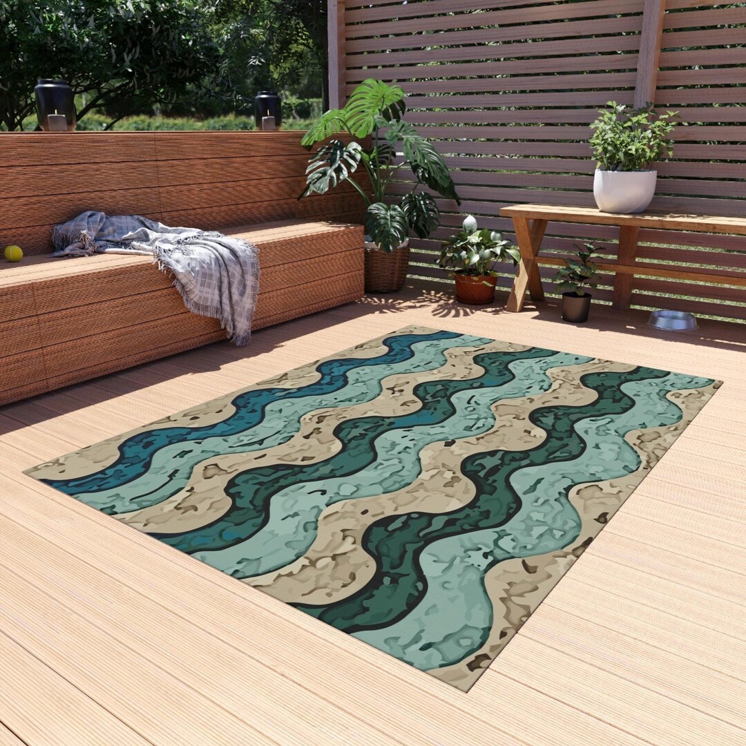 Calming Rug Abstract Ocean Waves Outdoor Rug. Featuring a Flowing Ebb and Flow ...