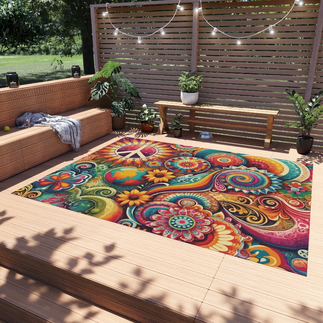 Groovy Vibes Outdoor Rug. Psychedelic Rug Reminiscent of the 60s or 70s ...