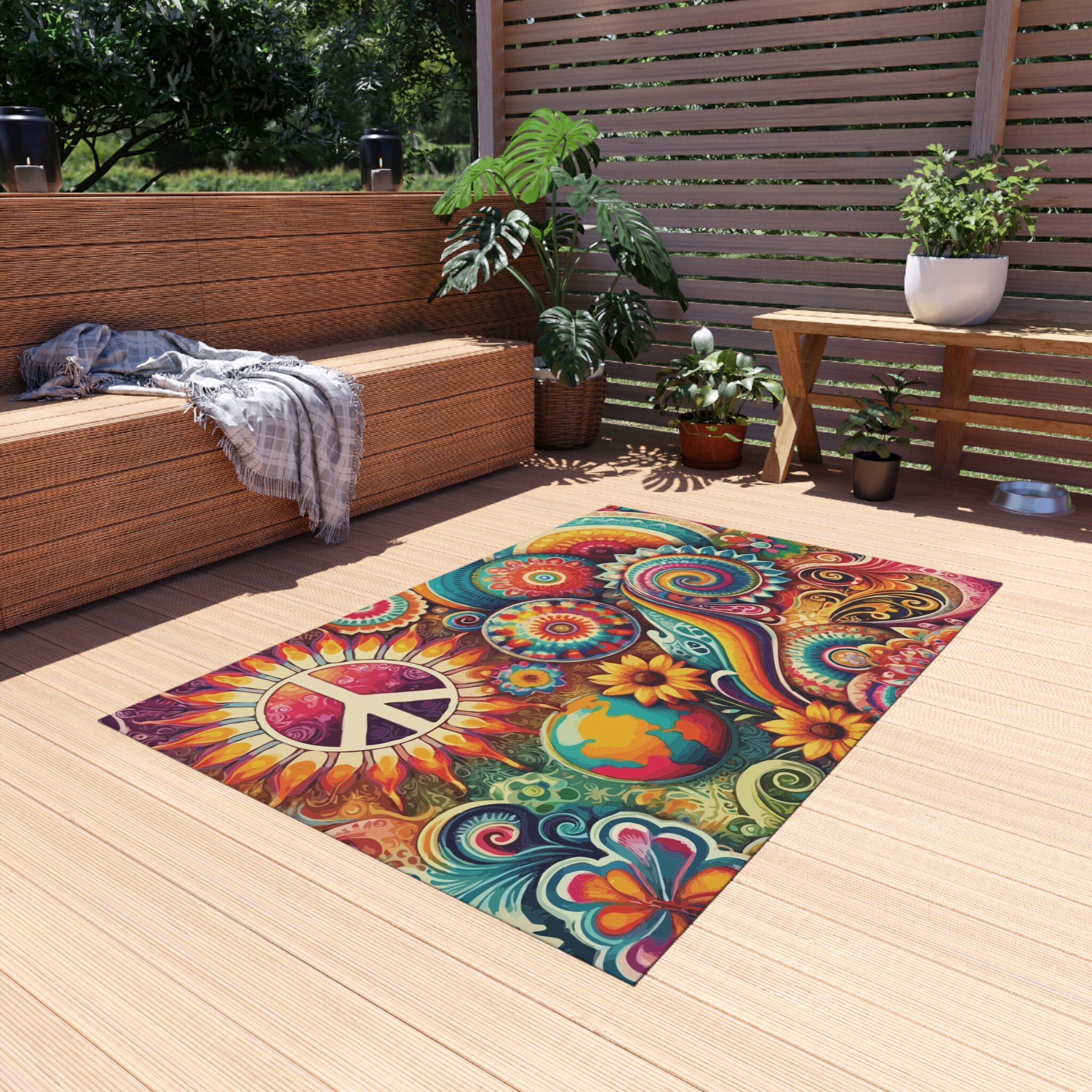 Groovy Vibes Outdoor Rug. Psychedelic Rug Reminiscent of the 60s or 70s ...