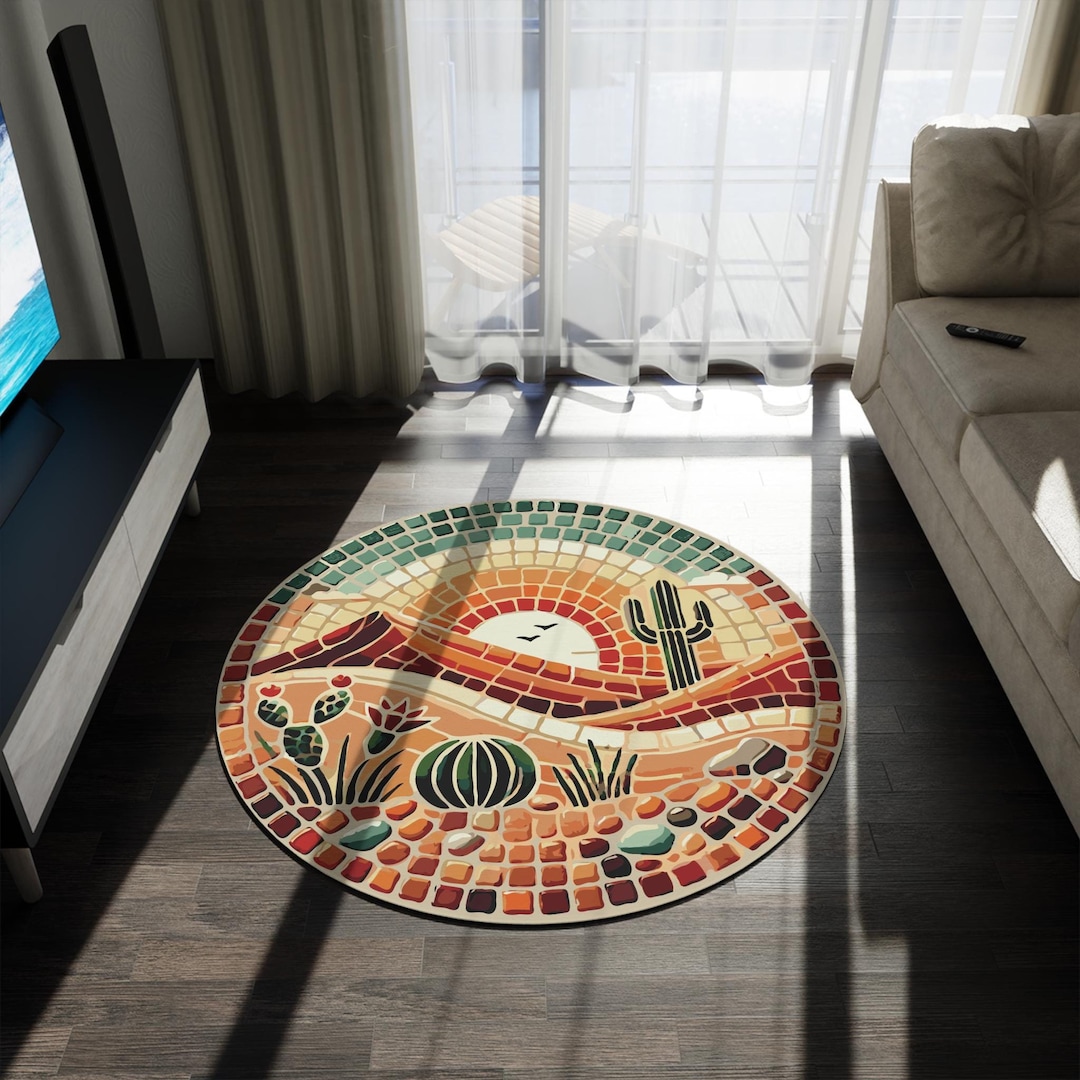 Southwest Desert Cactus Round Rug. Featuring a Warm, Earthy Mosaic ...