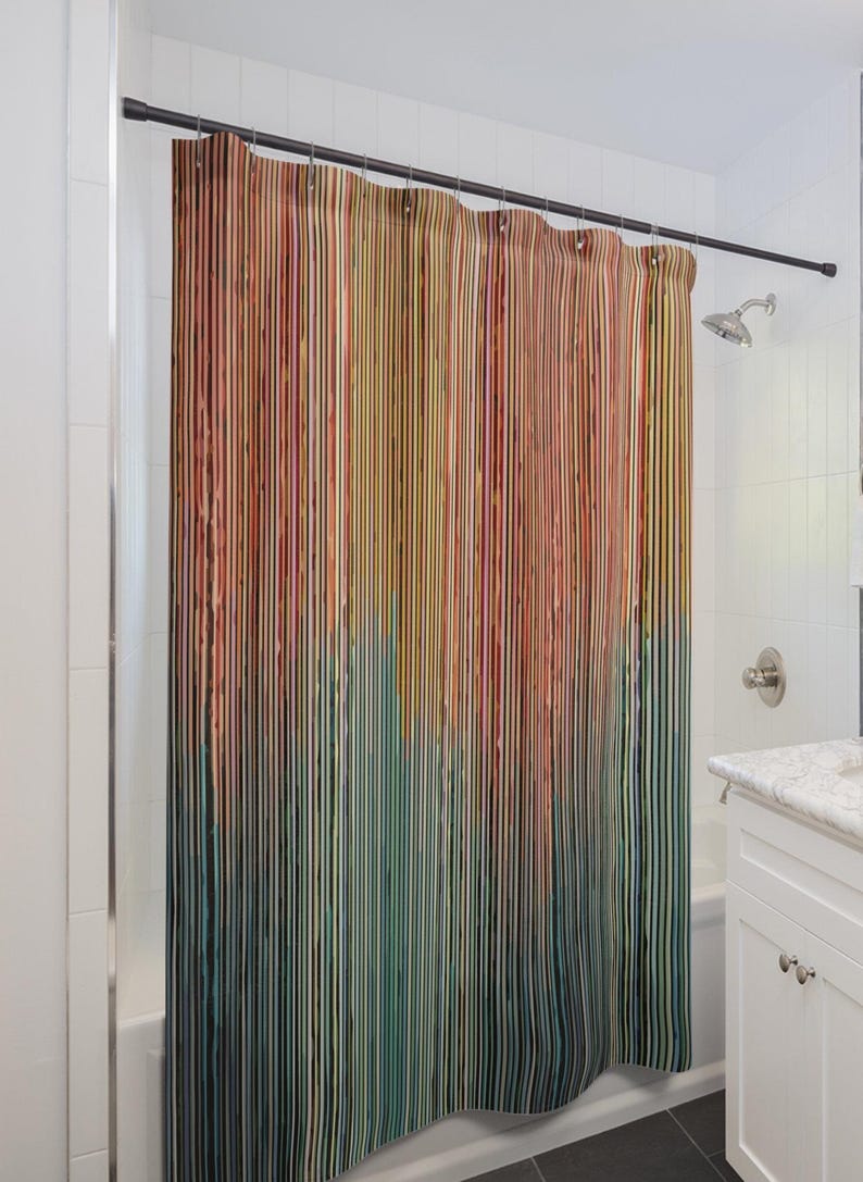 inkAestheticDesigns Striped Cloth Shower Curtain - Thumbnail 4