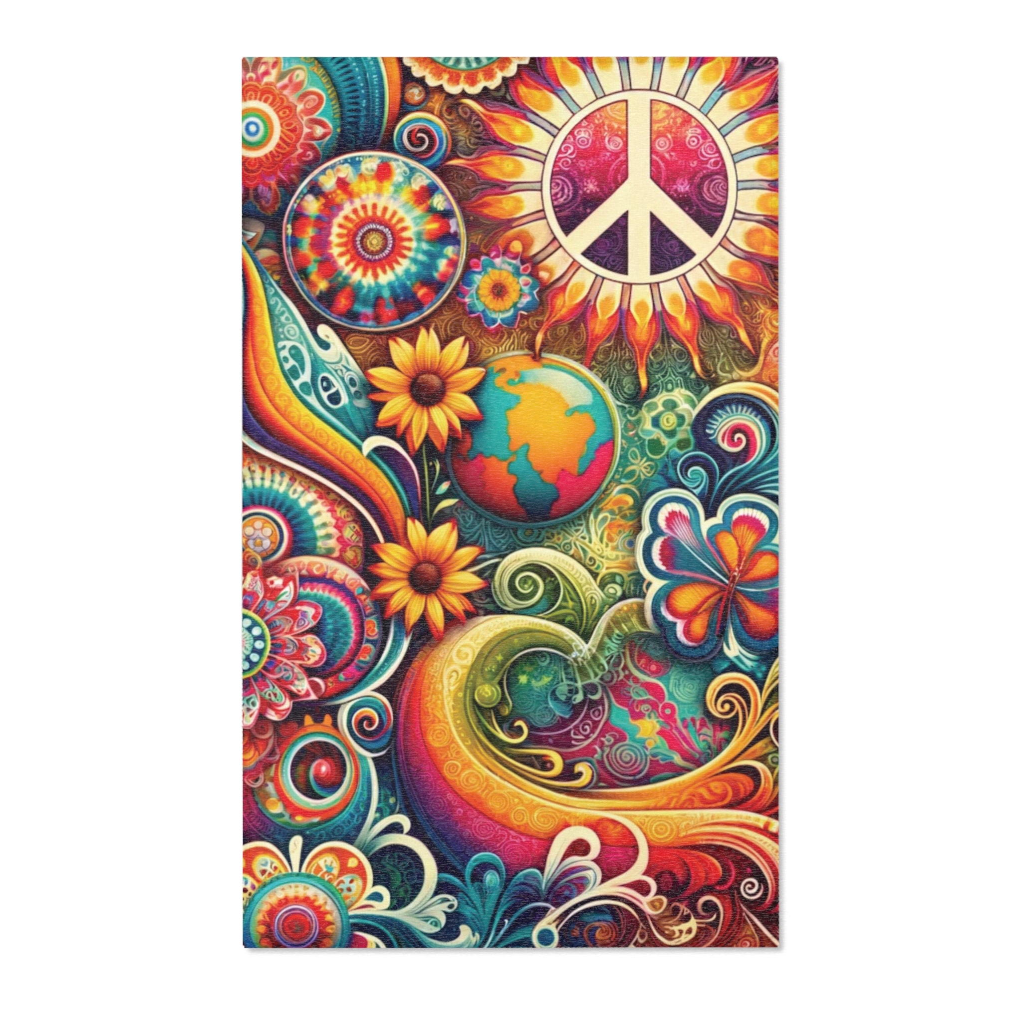 Vector Hippy Rug Groovy Vibes Rug. Psychedelic Rug Reminiscent of the 60s or 70s ...