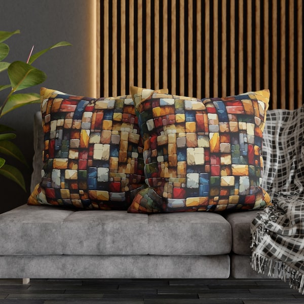 Mosaic Medley Pillowcase. A kaleidoscope of earthy tones of warm ambers, rusts, cool blues, and grays. Pillow not included. Many sizes.