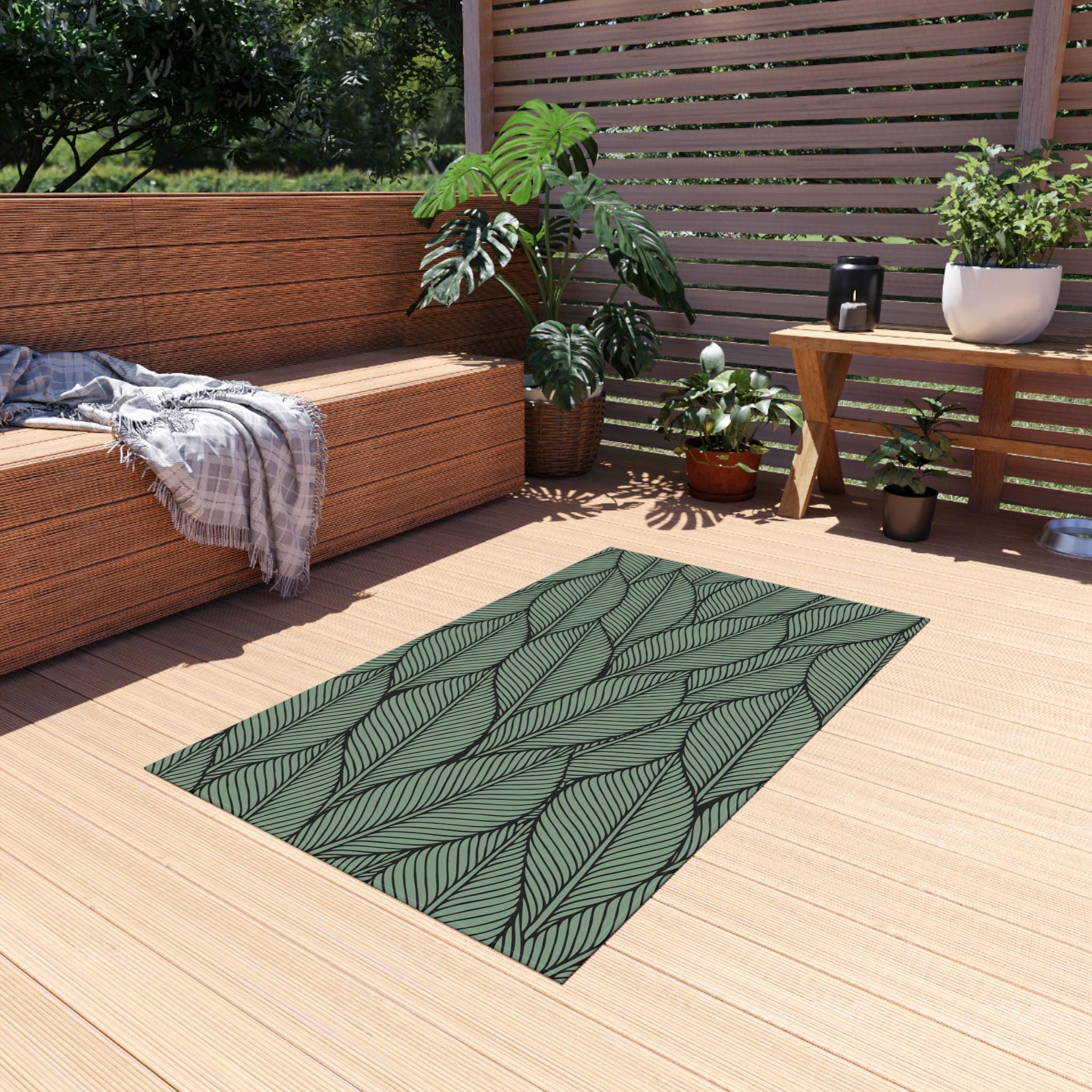 Modern Botanical Leaf Outdoor Rug. Featuring Tropical Leaves in Soft ...