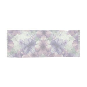 Watercolor Violet Scarf. Featuring an elegant watercolor design with soft ethereal flowers in shades of violet, lavender and subtle greens.