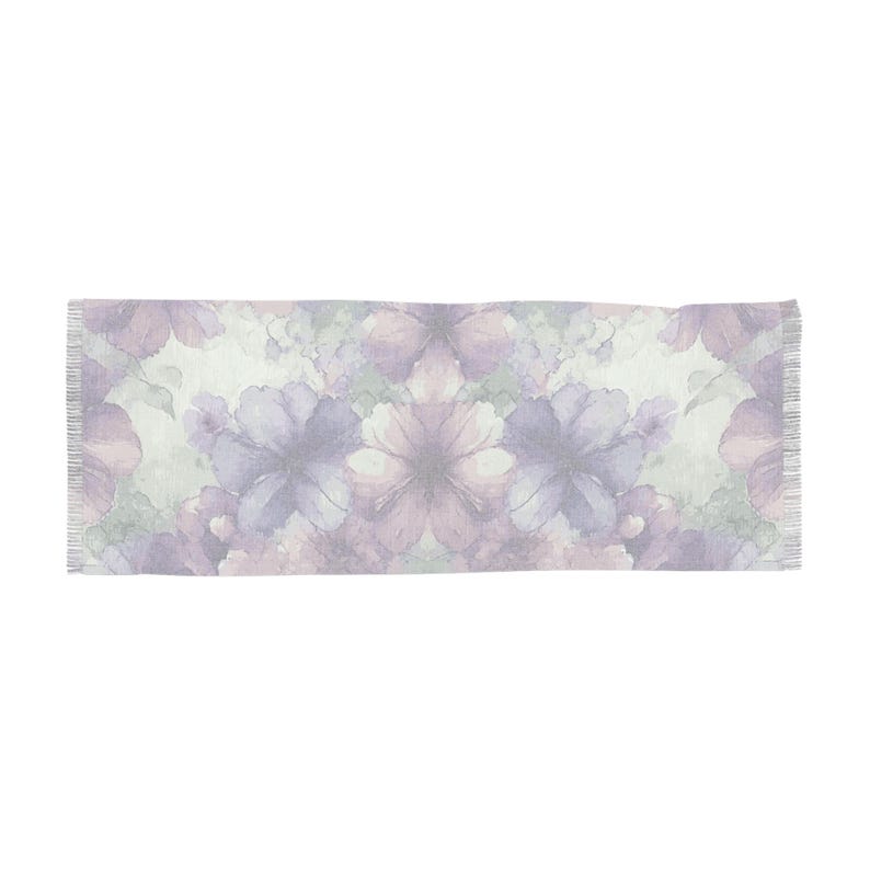 Watercolor Violet Scarf. Featuring an elegant watercolor design with soft ethereal flowers in shades of violet, lavender and subtle greens.