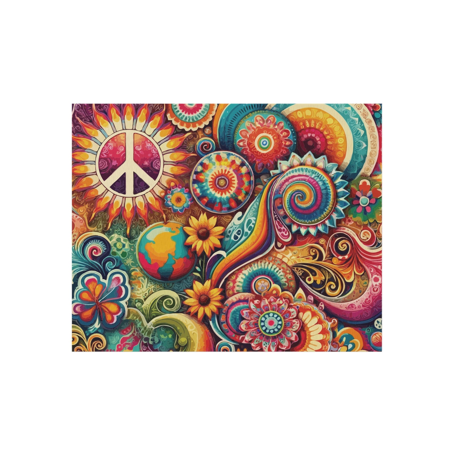 Hippie Flame Psychedelic Trippy Round Rug