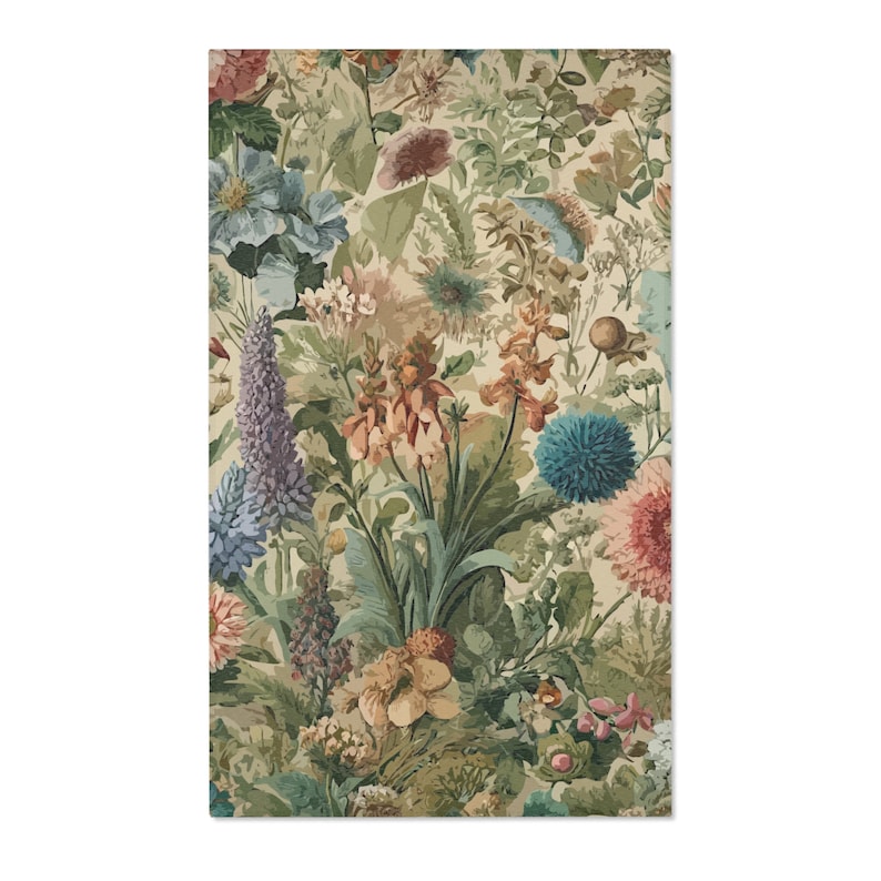 Vintage Inspired English Cottage Garden Area Rug. Beautiful Antiqued ...