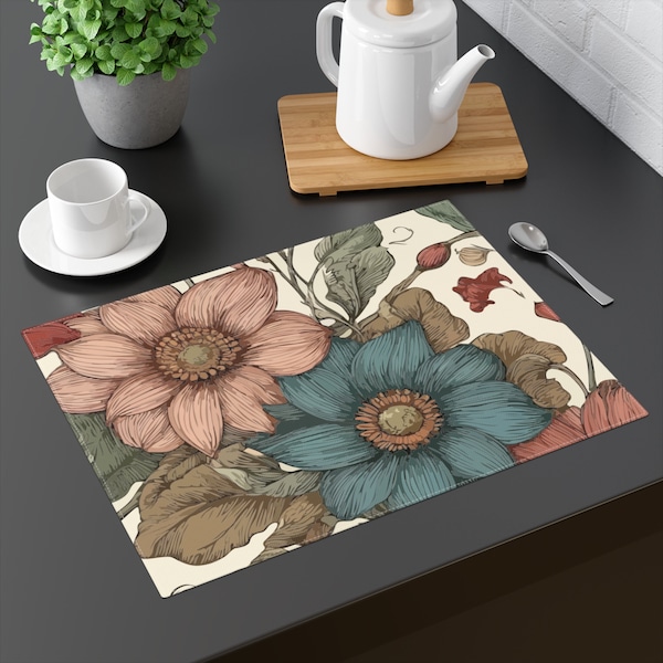 Heritage Floral Elegance Placemat.  Soft, sketched florals are reminiscent of a tranquil garden. See Heritage Floral Elegance Table Runner.
