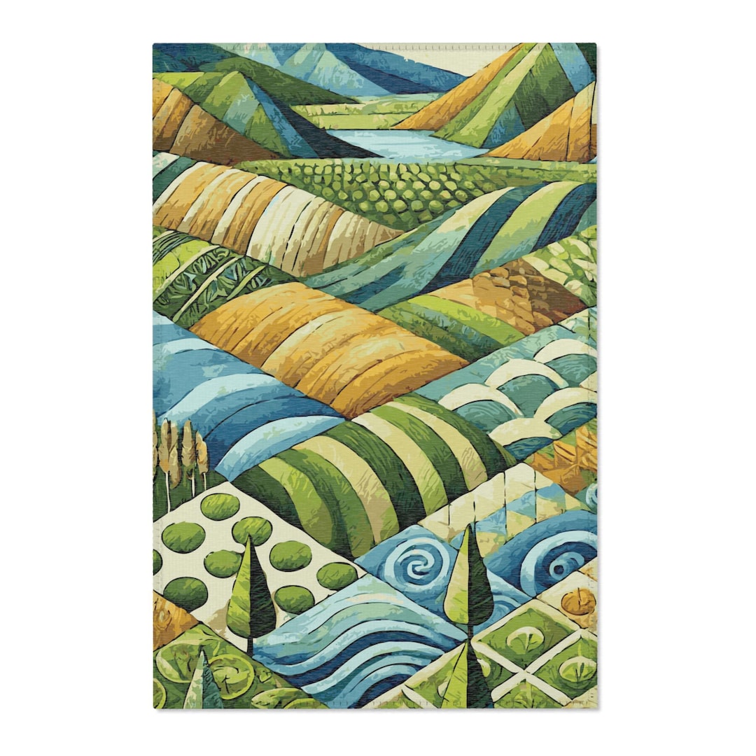Charming Quilted Landscape Area Rug. Featuring a Print That Mimics a ...