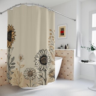 Tenda Doccia Floreale Patchwork Boho: 180x180 Cm, Fiori Selvatici E Girasoli, Lavabile Con Ganci Inclusi