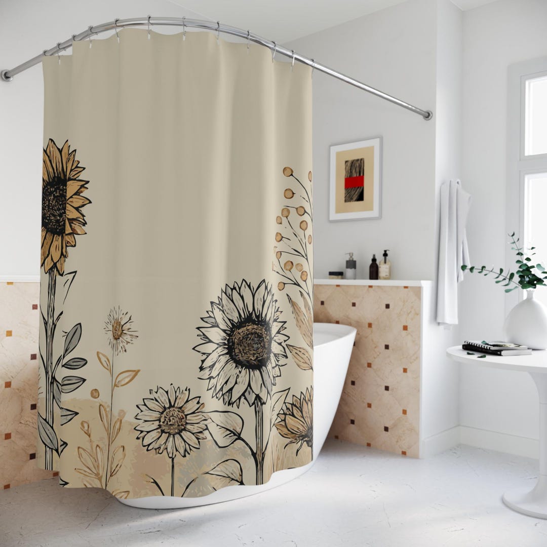 Tenda Doccia Floreale Patchwork Boho: 180x180 Cm, Fiori Selvatici E Girasoli, Lavabile Con Ganci Inclusi