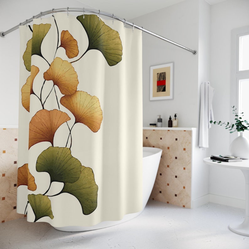 Ginkgo Leaf Cloth Shower Curtain - Thumbnail 2