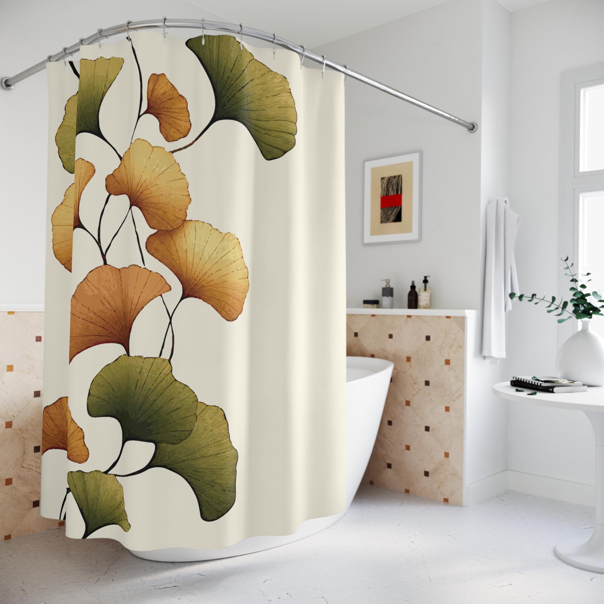 Umpoo Duschvorhang Mit Ginkgo-Blatt-Design – 183x183 Cm, Wasserdichter Polyester, Abstraktes Aquarell In Grün & Gold, Inkl. 12 Haken, Modernes Badezimmer-Dekor