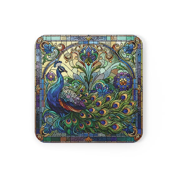 peacock glass coasters