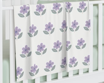 Violet February Birth Month Flower Swaddle Blanket. A sweet baby version of this birth flower. Matching beanie in shop. Perfect newborn gift
