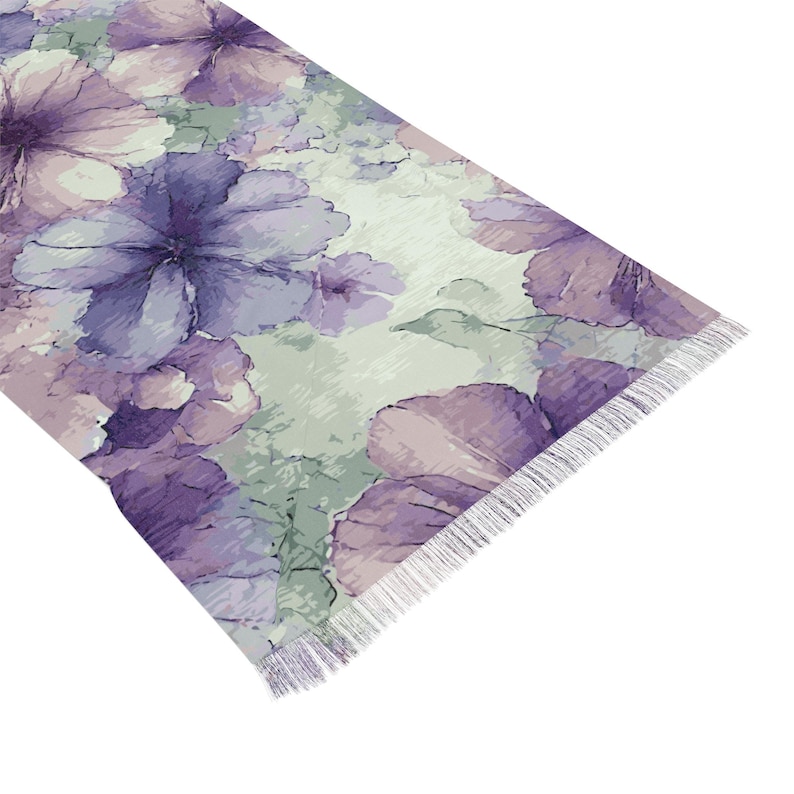 Watercolor Violet Scarf. Featuring an elegant watercolor design with soft ethereal flowers in shades of violet, lavender and subtle greens.