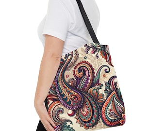 Groovy Paisley Tote Bag. This charming tote combines the classic charm of paisley with a rich, earthy palette and a modern twist. 3 sizes.