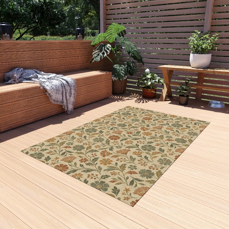 Vintage Inspired Botanical Outdoor Rug. Featuring a Charming Pattern of ...