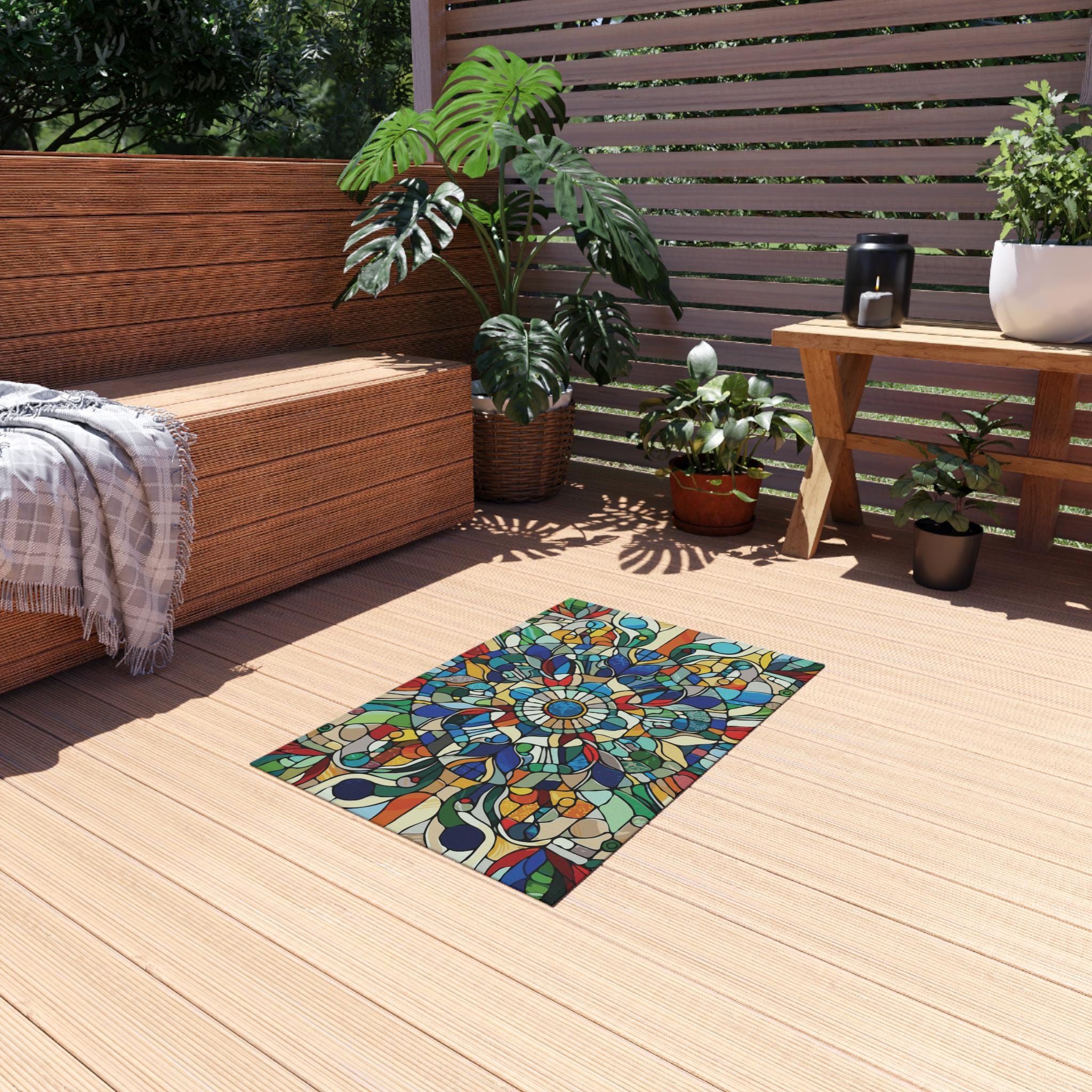 Stained Glass Rug Design Stained Glass Outdoor Rug. Featuring a Dazzling Stained Glass Design in ...