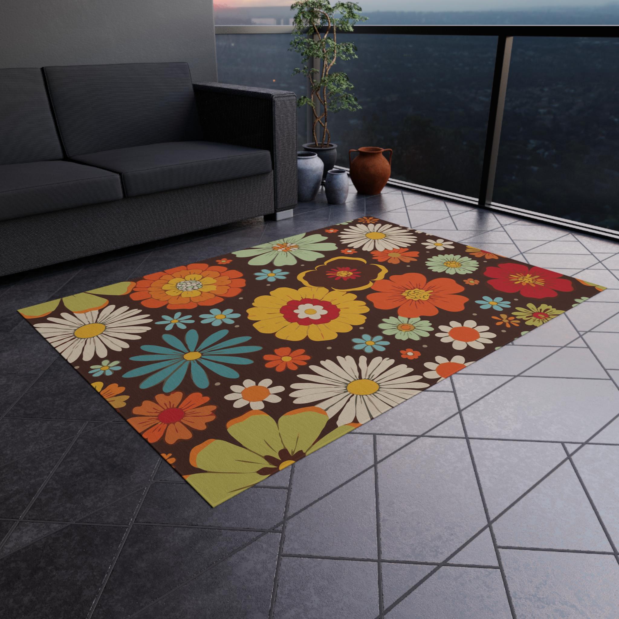 Bloom Outdoor Rug Bold Floral Outdoor Rug. Oversized 1960s-inspired Blooms in Warm ...