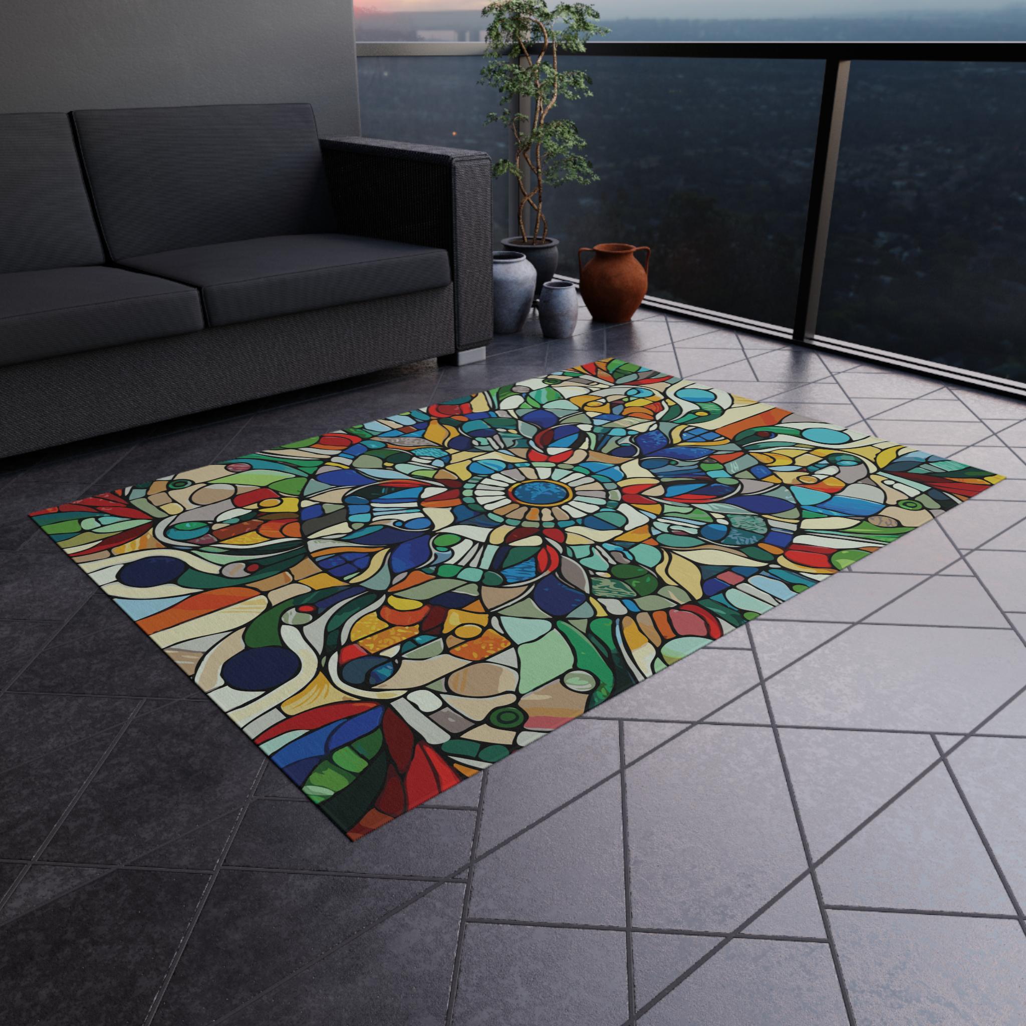 Stained Glass Rug Design Stained Glass Outdoor Rug. Featuring a Dazzling Stained Glass Design in ...