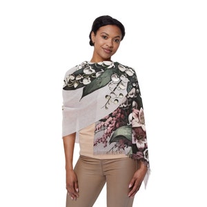 Lily of the Valley Scarf. May birth flower. The lily of the valley graces scarf with delicate, sweet bell-shaped flowers. Can be sarong.