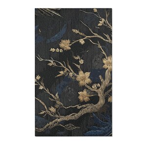 Golden Branch on Blue and Black Area Rug. Featuring an Exquisite Design ...