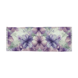 Watercolor Violet Scarf. Featuring an elegant watercolor design with soft ethereal flowers in shades of violet, lavender and subtle greens.