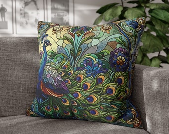 Art Nouveau-Inspired Peacock Pillowcase. A magnificent peacock adorned with a plume of opulent feathers. Pillow not included. Many sizes.