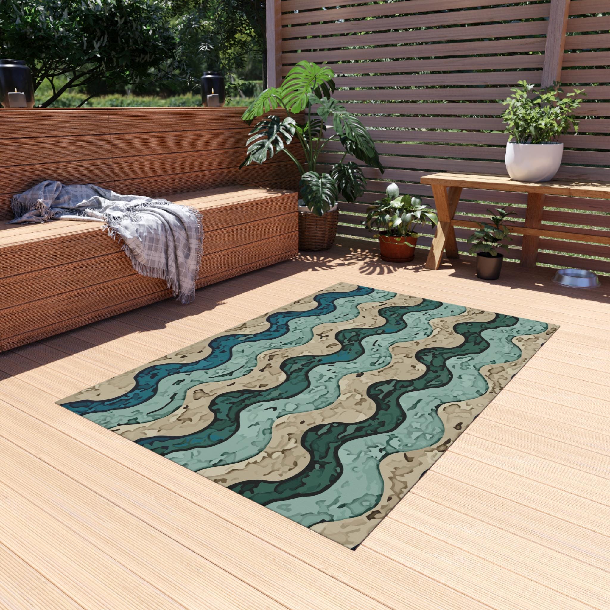 Abstract Ocean Waves Outdoor Rug. Featuring a Flowing Ebb and Flow ...