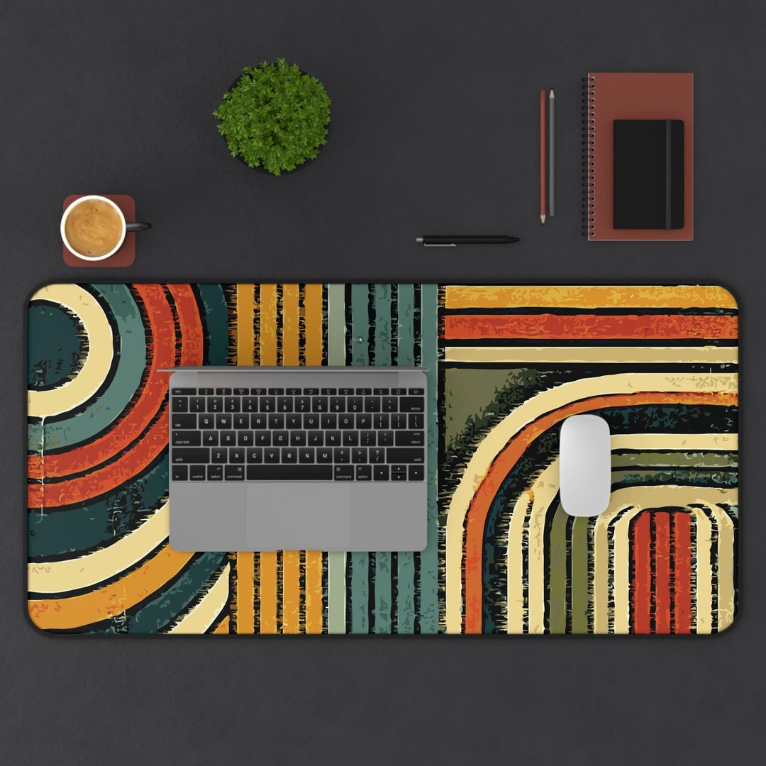 Worn Look Retro Desk Mat. Circles and Stripes in an Earthy Color ...
