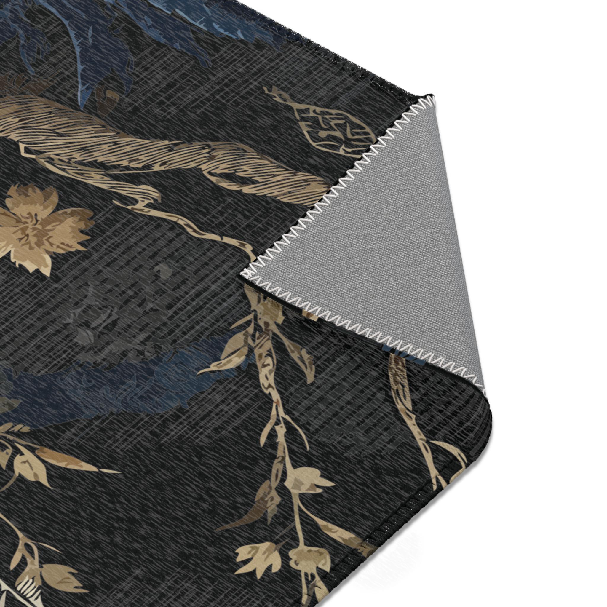 Golden Branch on Blue and Black Area Rug. Featuring an Exquisite Design ...