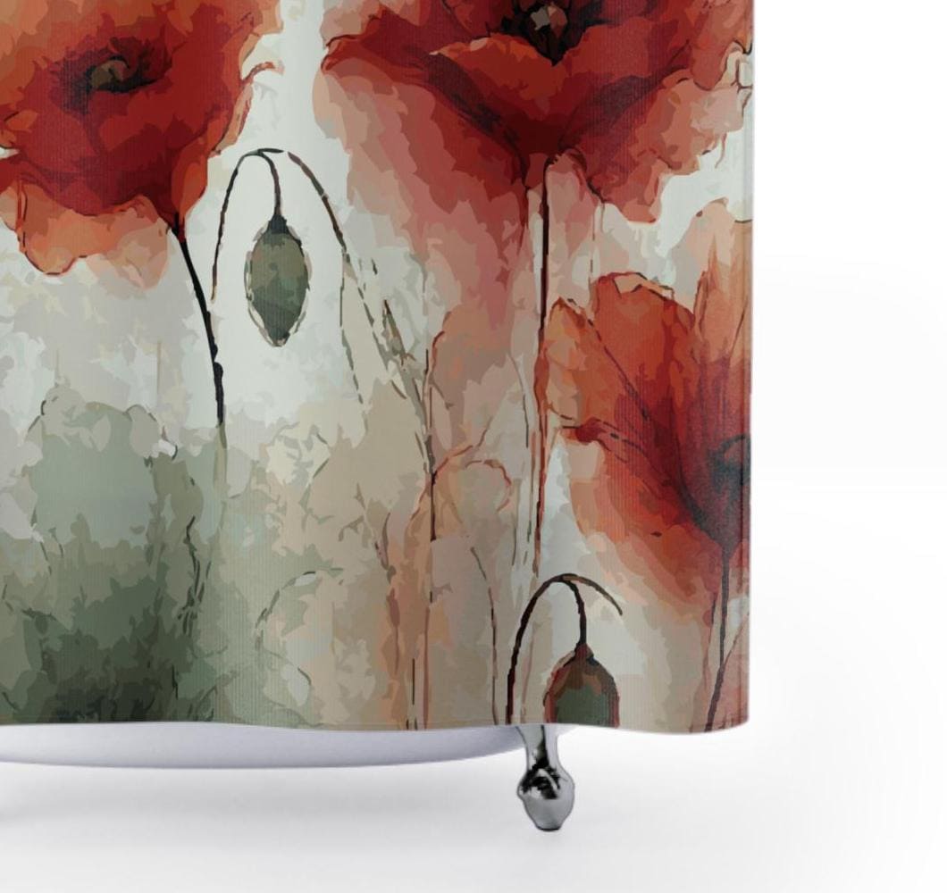 AdaCrazy Duschvorhang Mit Mohnblumen-Motiv – 180x180 Cm, Polyester, Wasserdicht – Inkl. 12 Haken