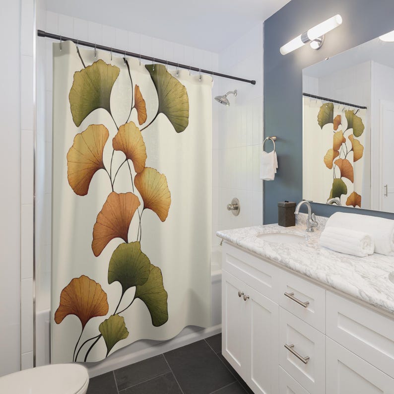 Ginkgo Leaf Cloth Shower Curtain - Thumbnail 3