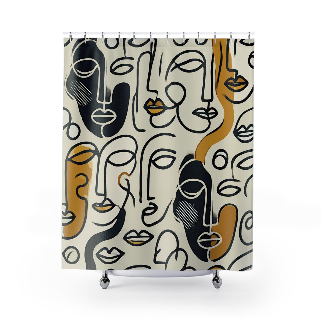 Abstract Faces Cloth Shower Featuring Continuous Lines