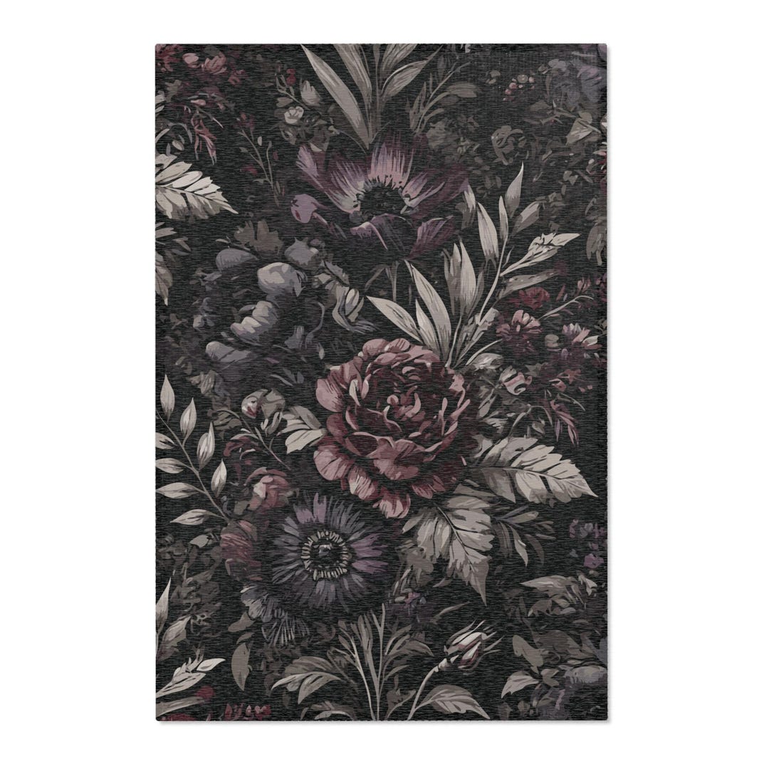 Dark Floral Area Rug. Rich, Deep, Moody Tones in Flowers and Foliage ...