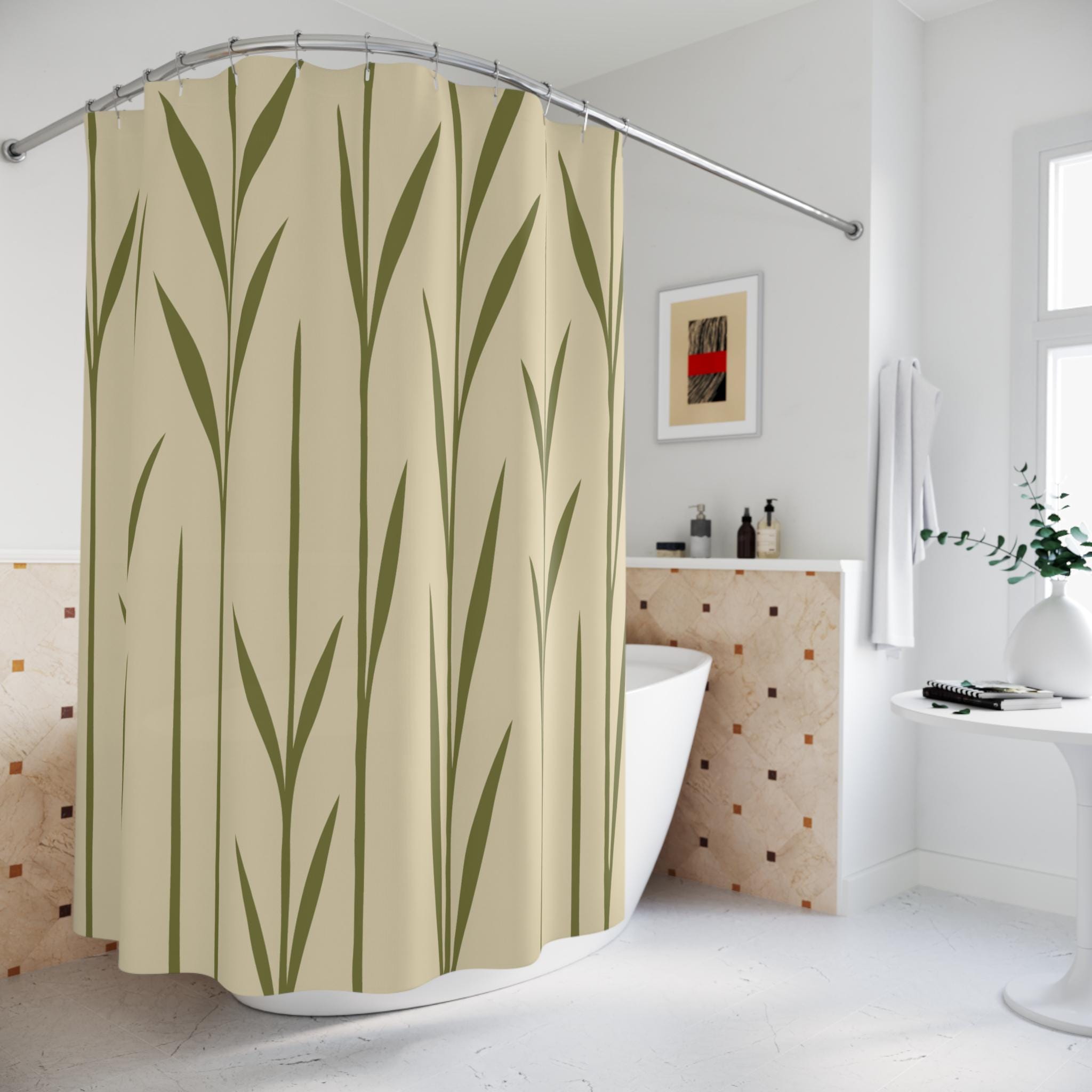 Prairie Reeds Light Box Architectural Prairie Grass Cloth Shower Curtain. Tall, Slender Olive ...
