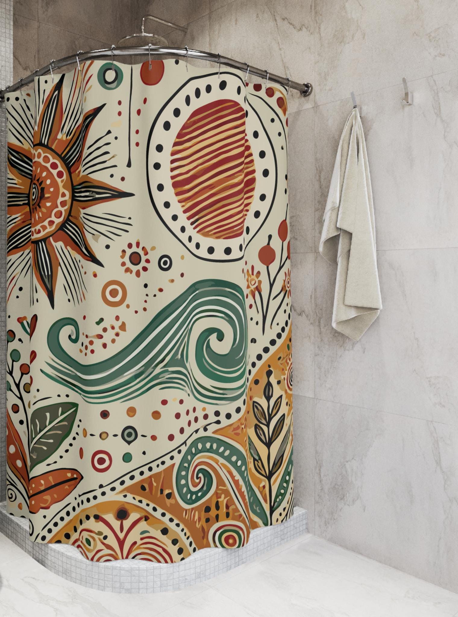 Duschvorhang Mit Boho-Blumenmuster | Abstraktes Design, Wasserdicht, 180x180 Cm – Für Bad & Wohnung