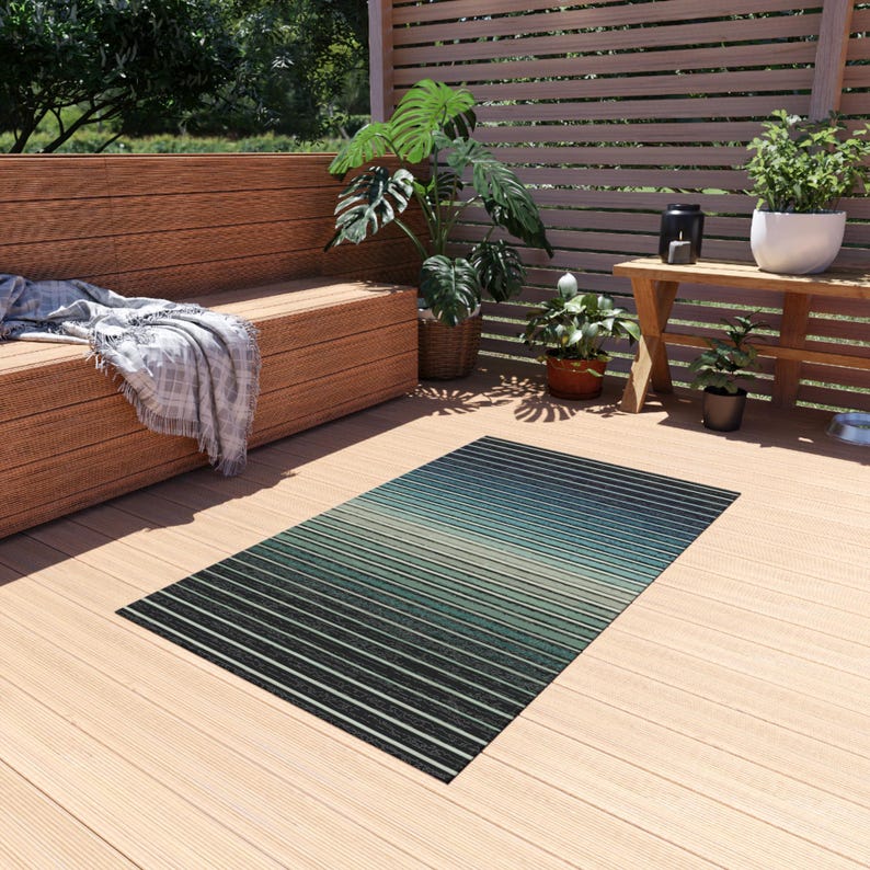 Blue to Green Gradient Stripes Outdoor Rug. Featuring Stripes From Blue ...