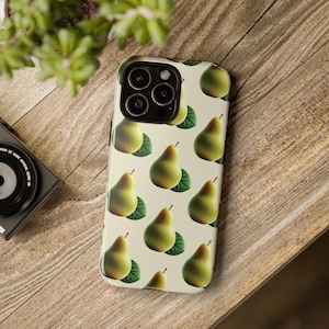 Pear Phone Case. Vibrant fresh green pears on a neutral backdrop. A delightful and playful aesthetic. Many phone models.