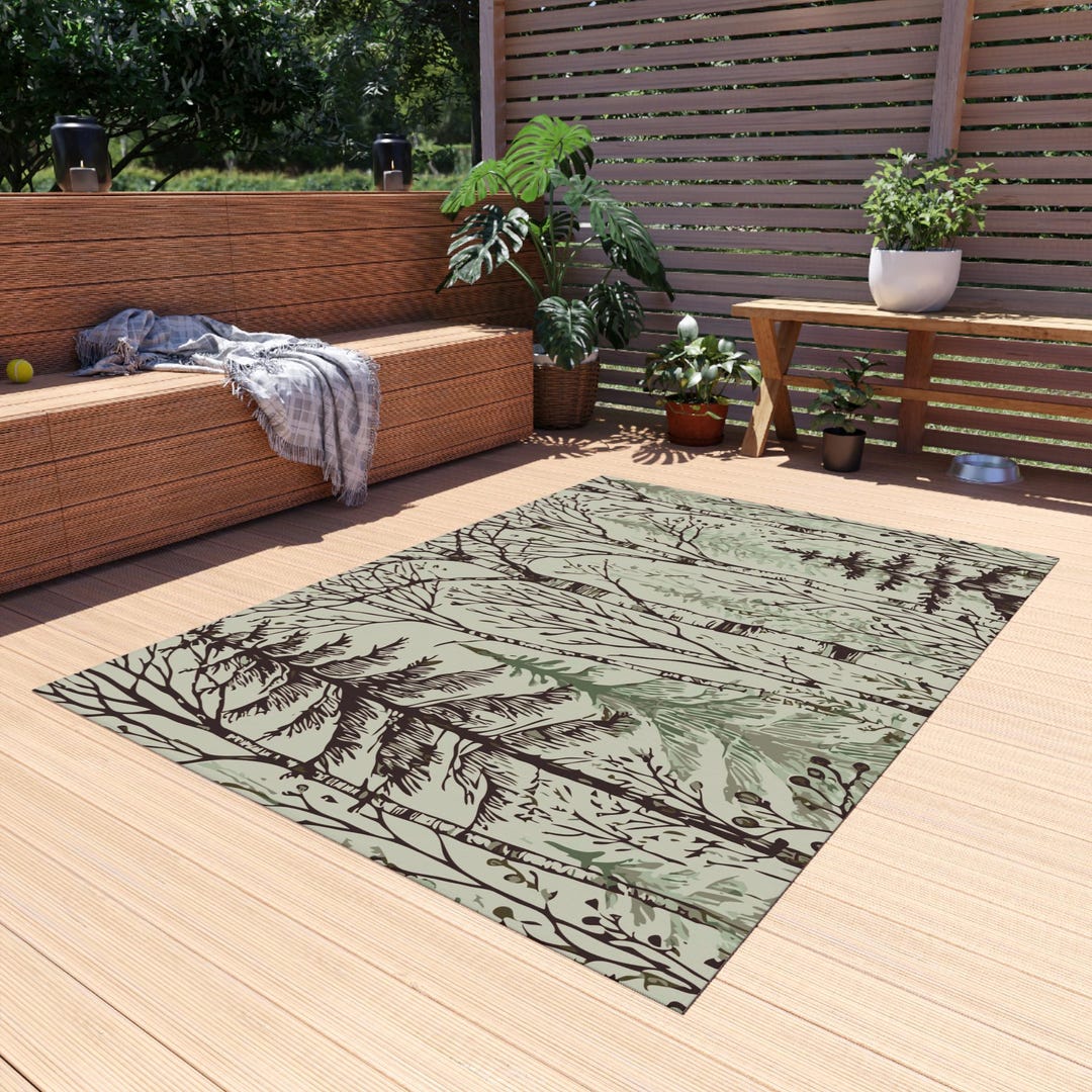 Scandinavian Forest Outdoor Rug. Featuring Sketched Birch and Pine ...