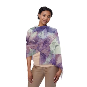 Watercolor Violet Scarf. Featuring an elegant watercolor design with soft ethereal flowers in shades of violet, lavender and subtle greens.