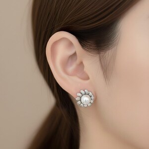 Two-Tier Daisy Earrings, Sandblasted Finish, Freshwater Pearl, Dainty Floral Jewelry, Gift for Her
