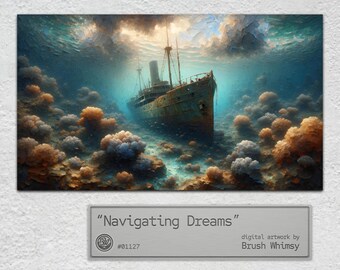 Ocean Odyssey Underwater Shipwreck Art Drawing-style Pirate Shipwreck ...